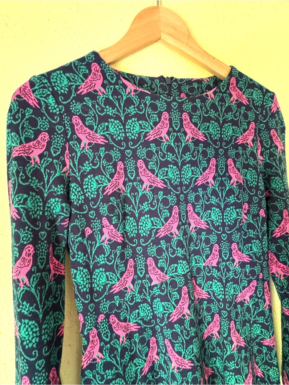 Boden Annie Jacquard Dress in Navy/Green/Pink Bird Motif - Picture 9 of 9